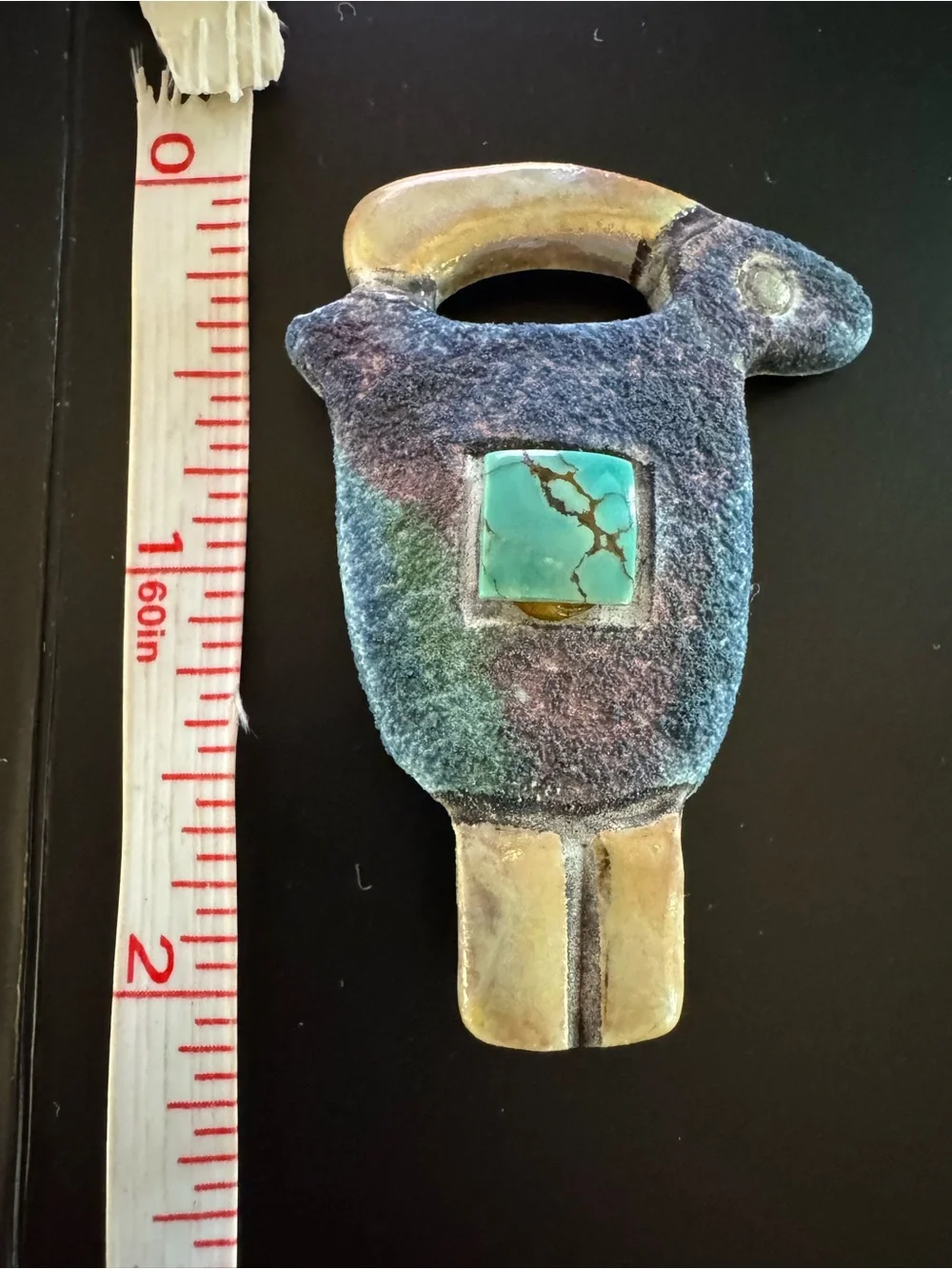 Vintage Southwestern Ceramic Brooch Turquoise Cabochon - Wearable Art Pin